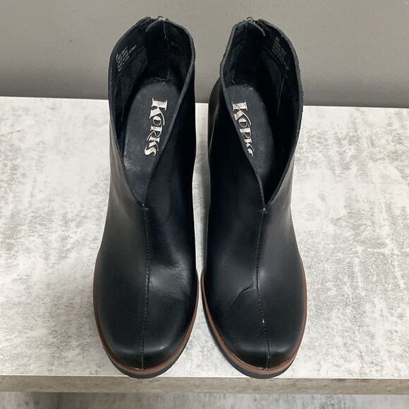 Kork-Ease Black Leather Ankle Booties Unique Charcoal Heels Size 8 - Picture 3 of 15